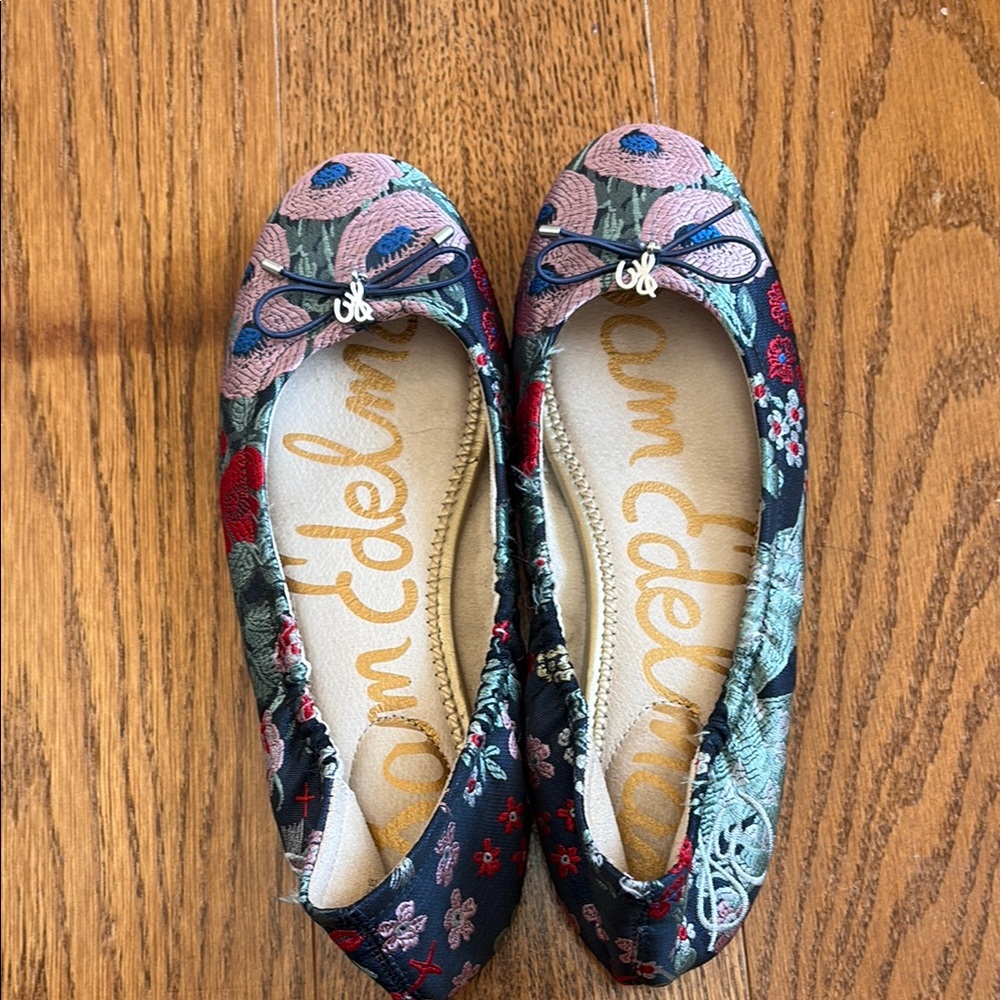 Sam Edelman Black and Blue Flats with Decorative Bow
